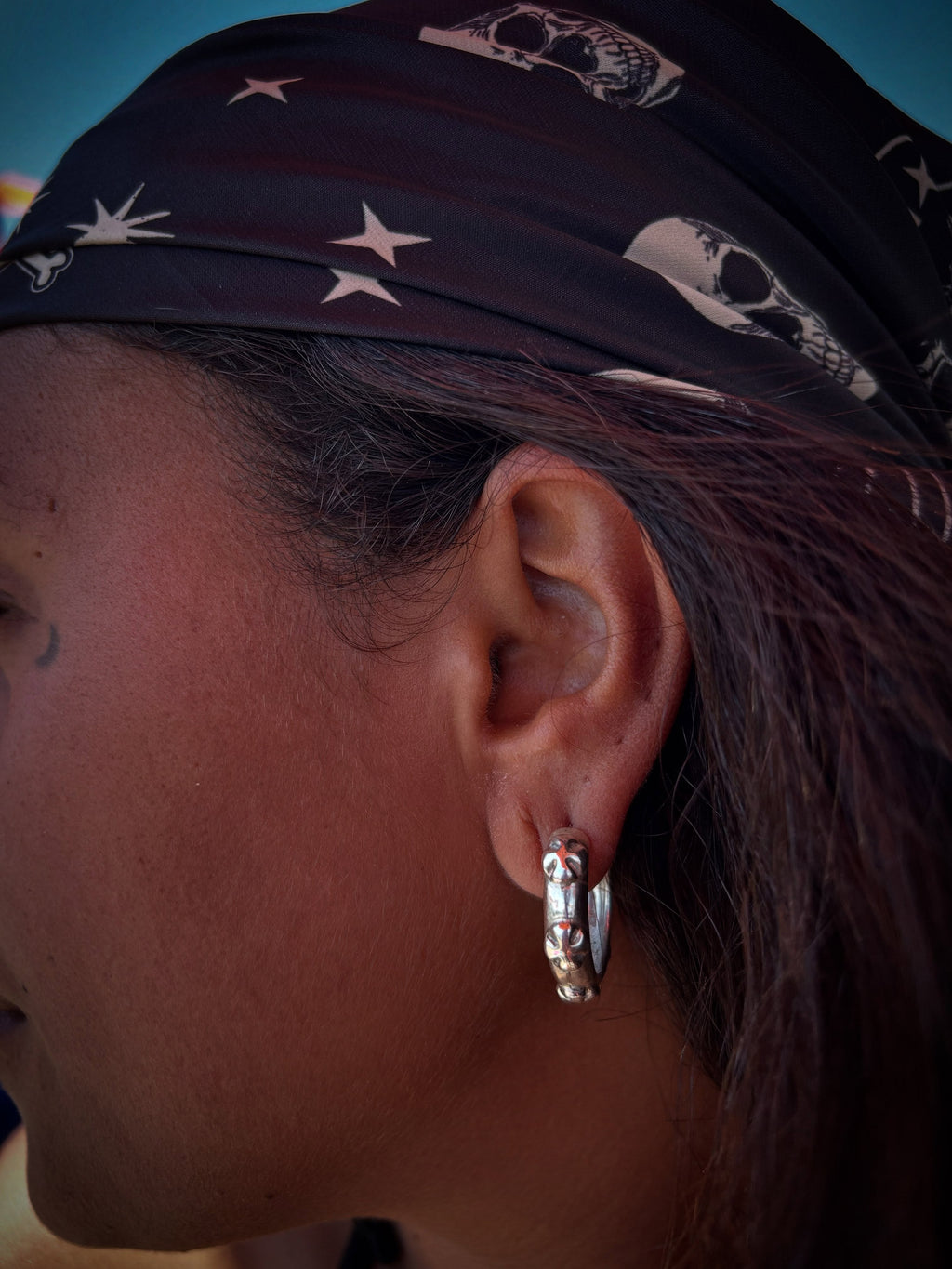 Chrome cross hoop earrings